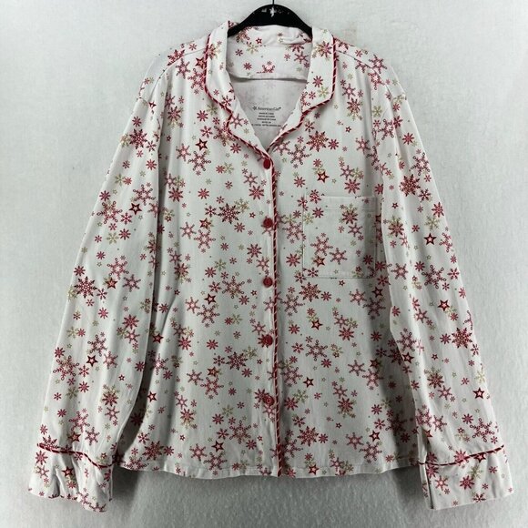American Girl Pajama Top Girls Sz XL (16/18) White Snowflakes Button-Up Collared - Picture 1 of 12